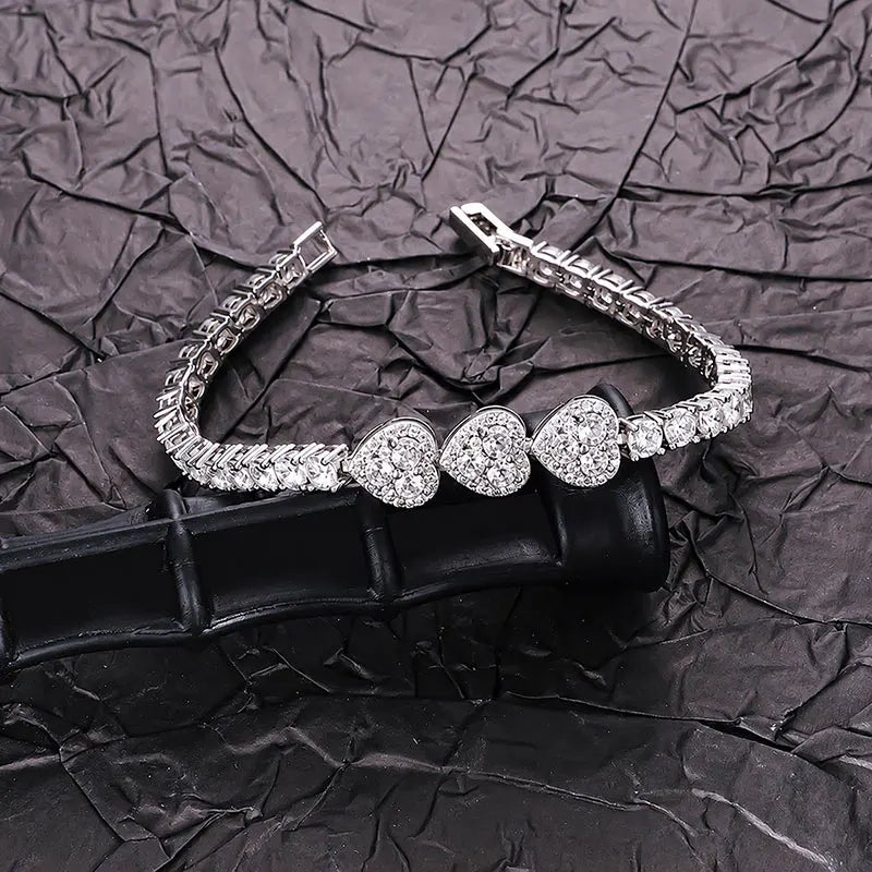 Abestecom 3.5mm Round D color Moissanite Heart Tennis Bracelet Gold Plated Fashion Pave-set Diamonds Bracelet Valentines Gift