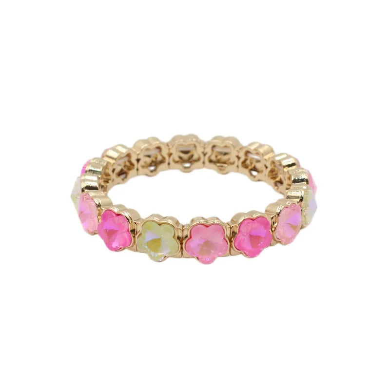 2026 Colored Rhinestone Flower Enamel Gold Bracelet Mocha Full Diamond Elastic Stacked Fashion Bridal Accessories
