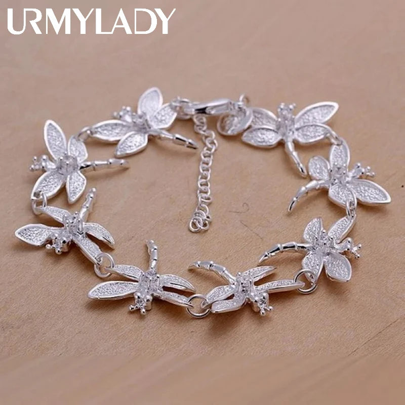 High Quality Fashion 925 Sterling Silver Bracelets Chain Jewelry Creative Inlaid Stone Dragonfly Lady for Women Party Gift 20cm