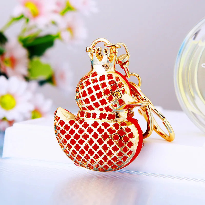Creative rhinestone cute big yellow duck car keychain women's bag pendant metal key chain ring festival gift wholesale
