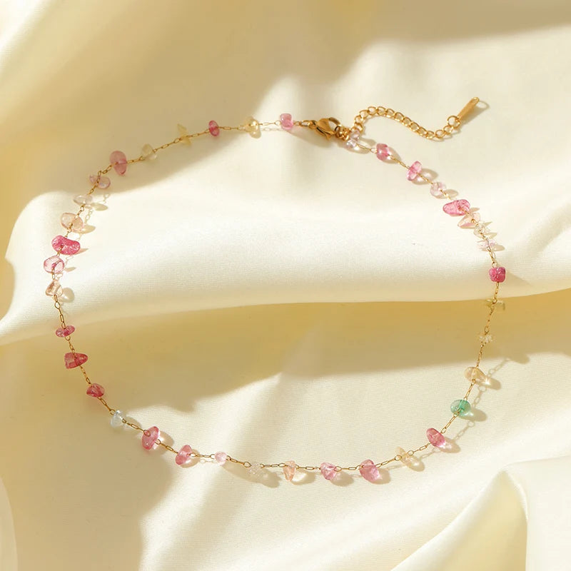 EILIECK 316L Stainless Steel Colored Acrylic Stones Necklace Bracelets Set For Women Trendy Neck Chain Waterproof Jewelry Gift