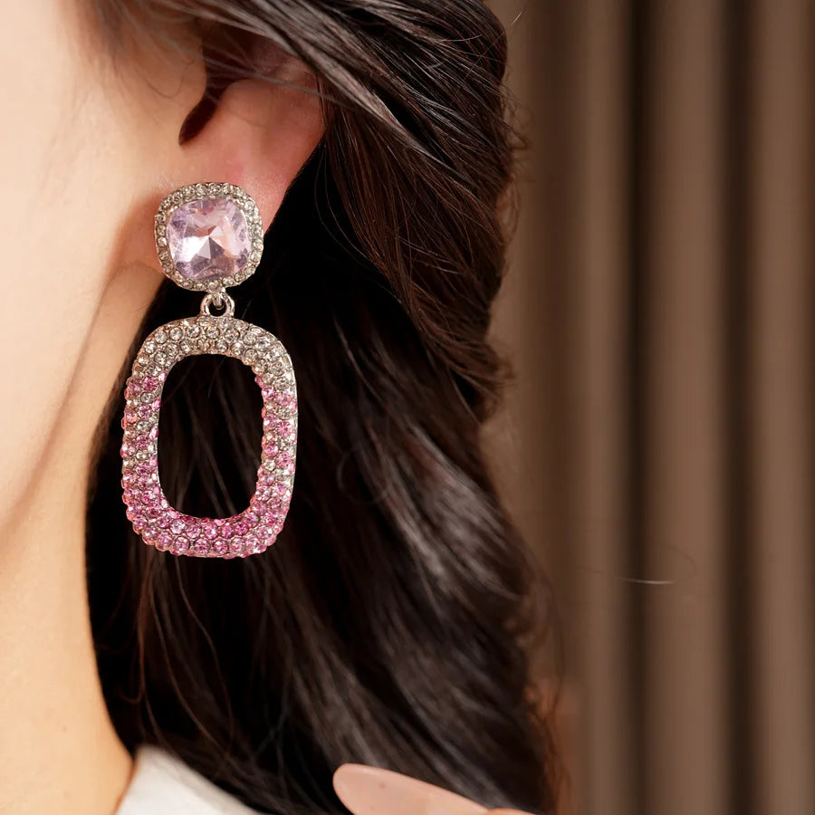 Rhinestone Hollow Square Dangle Earrings Personality Elegant Exquisite Light Luxury High Grade Fashion Ear Jewelry for Women