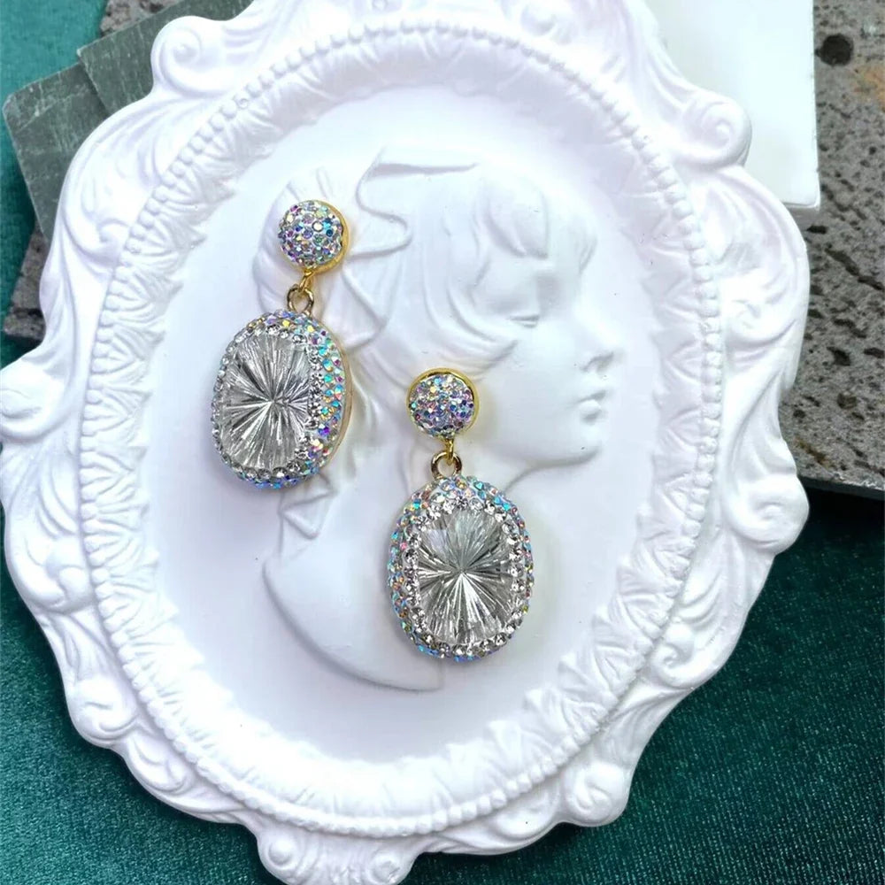Fashion Large Purple Crystsal Dangle Earrings Cushion Cut Crystal Clay Rhinestone Crystal Jewelry for Women Party Wedding Golden