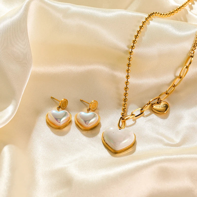 EILIECK 316L Stainless Steel Heart Pearl Love Drop Earrings For Women Girl New Non-fading Ear Jewelry Birthday Gift Party Bijoux