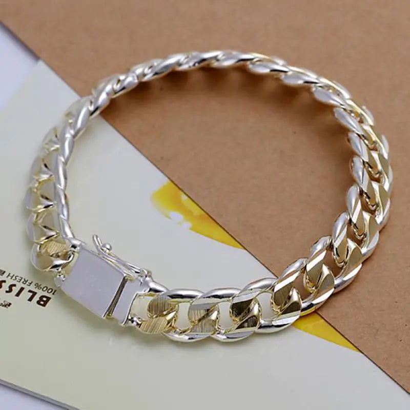 Charm Silver Color 10mm Chain Men Women Chain Wedding Bracelet Fashion Charm Bangle Wedding Party Birthday Gift Free Shipping
