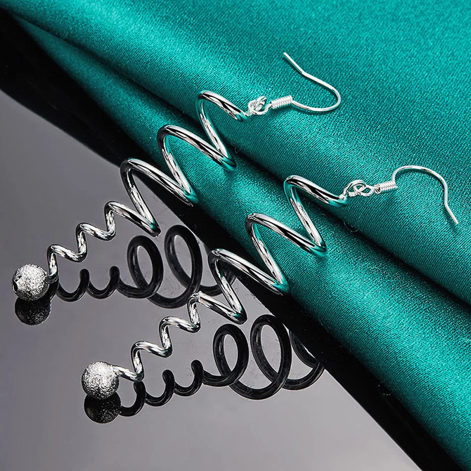 URMYLADY 925 Sterling Silver Spiral Ball Earrings For Women Fashion Wedding Engagement Party Charm Jewelry