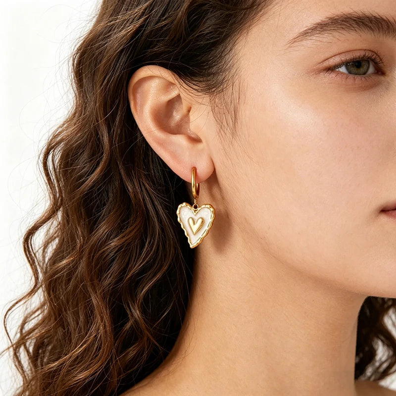 EILIECK 316L Stainless Steel Irregular Heart-shaped Dangle Earrings For Women Stylish Fashion Waterproof Ear Jewelry Lady Gift