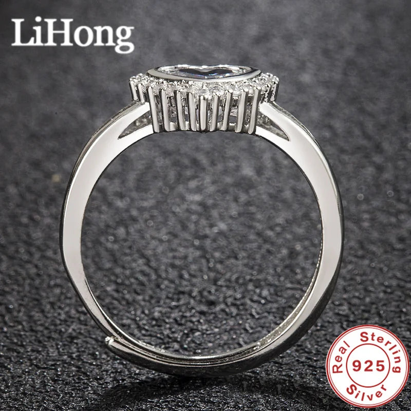 Luxury, Brand 925 Sterling Silver Ring Love Aaa Zircon Crystal Ring Engagement Charm Jewelry Gift For Women