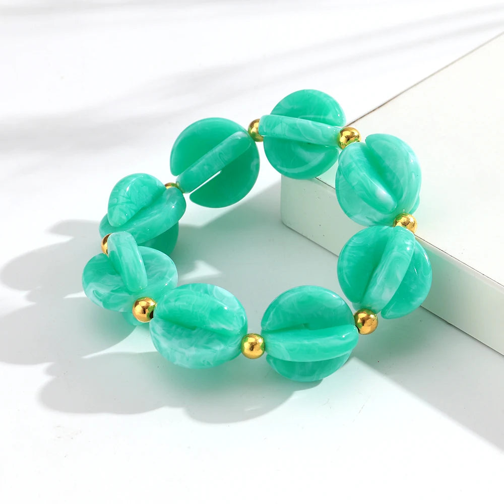 Fashion Colorful Geometric Round Beaded Elastic Bracelets for Women Boho Acrylic Geometry Stretch Bracelet 2026 New Jewelry