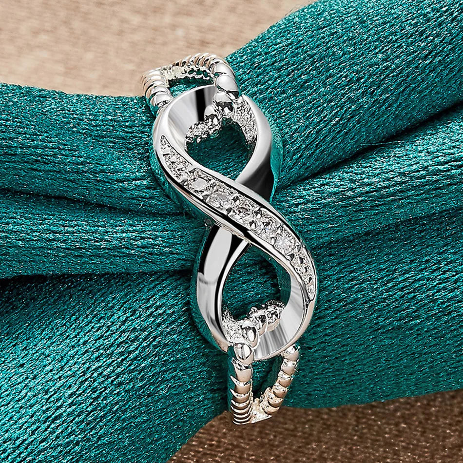 URMYLADY 925 Sterling Silver Creative 8 Zircon 7-10 # Ring For Women Wedding Party Fashion Charm Jewelry