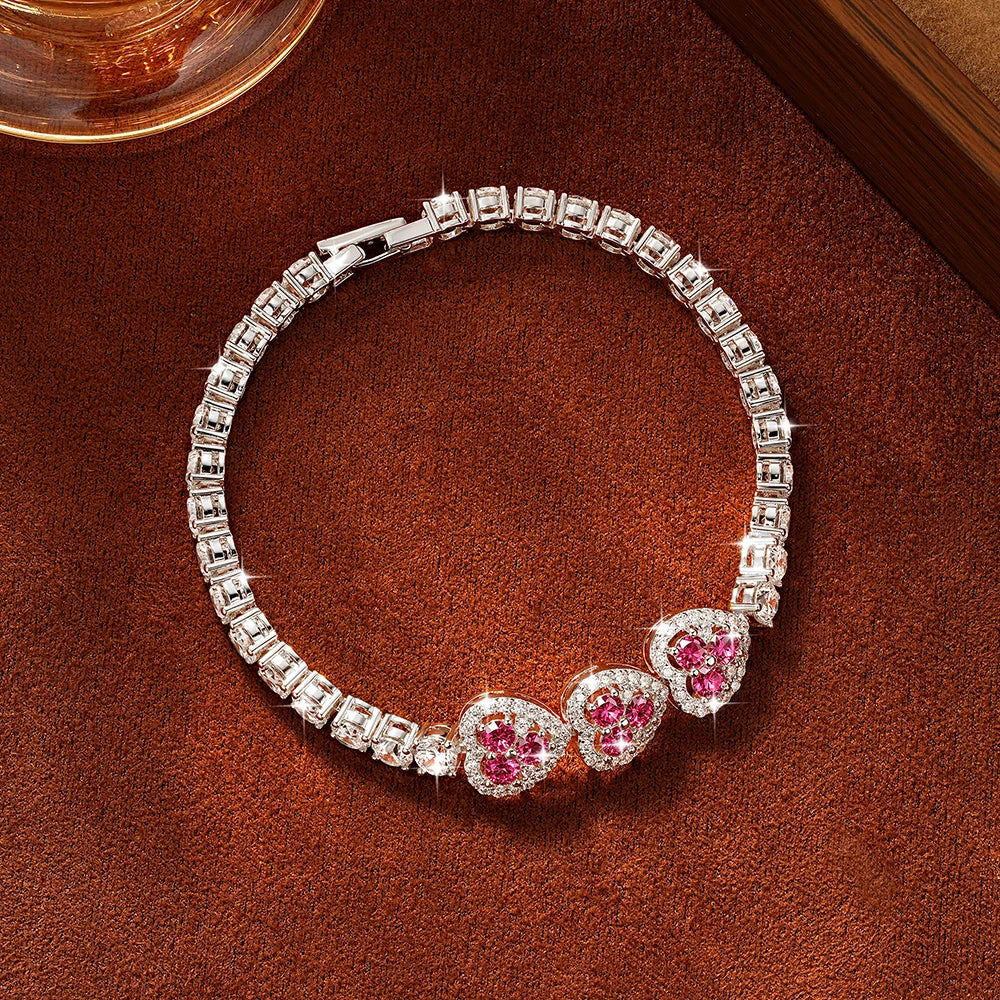 OXTAO Heart Moissanite Tennis Chain Bracelet  White Green Pink Lab Imitation Diamond Colorful Jewelry Bracelet 14K Gold Filled