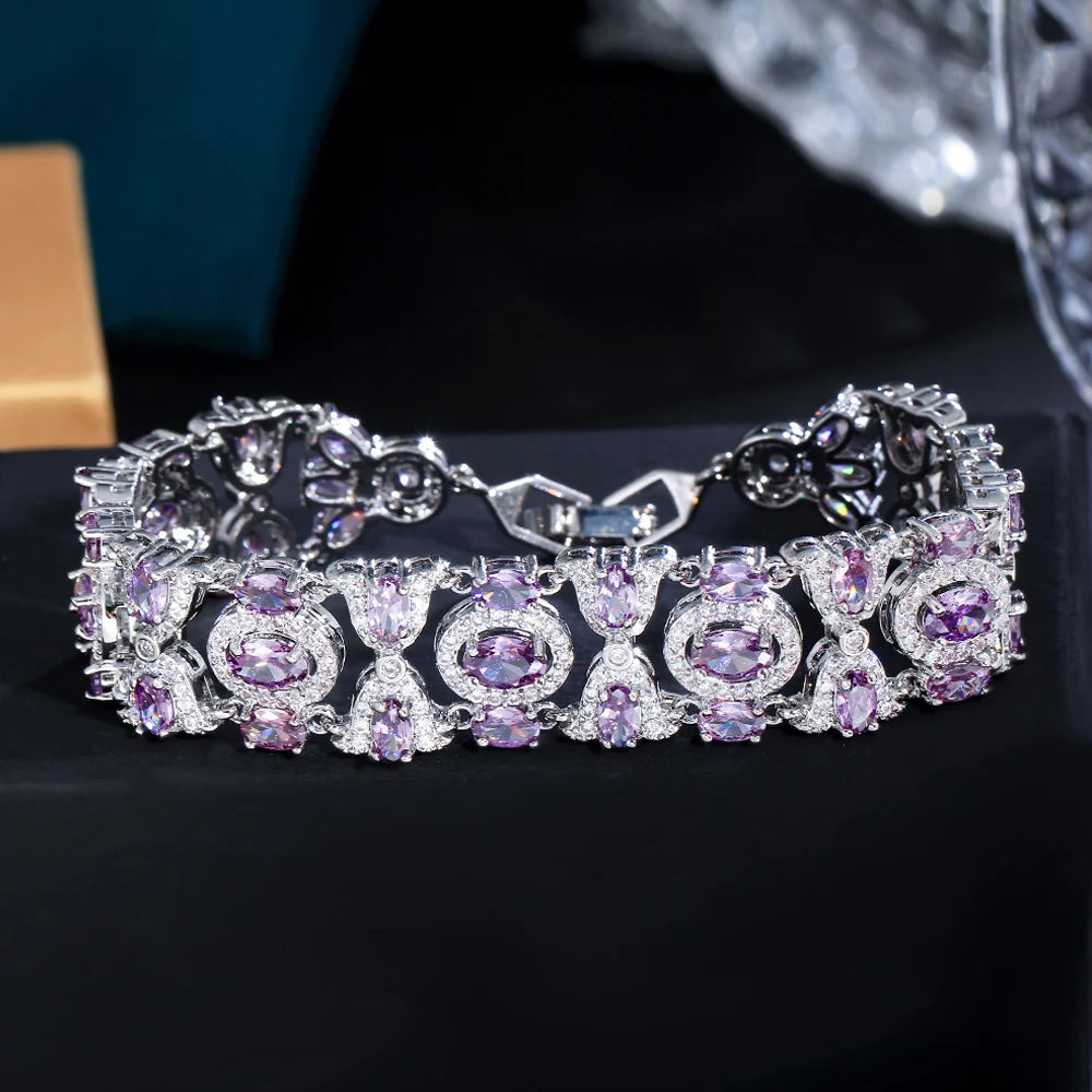 ThreeGraces High Quality Light Blue Cubic Zirconia Silver Color Elegant Link Chain Bridal Bracelet for Women Party Jewelry BR310