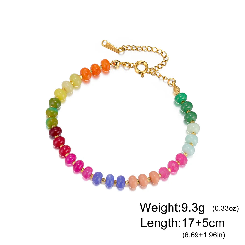 Delicate Colorful Natural Stone Bracelets For Women  Boho Beaded Bracelets Adjustable Chain Trendy Jewelry Gift Waterproof