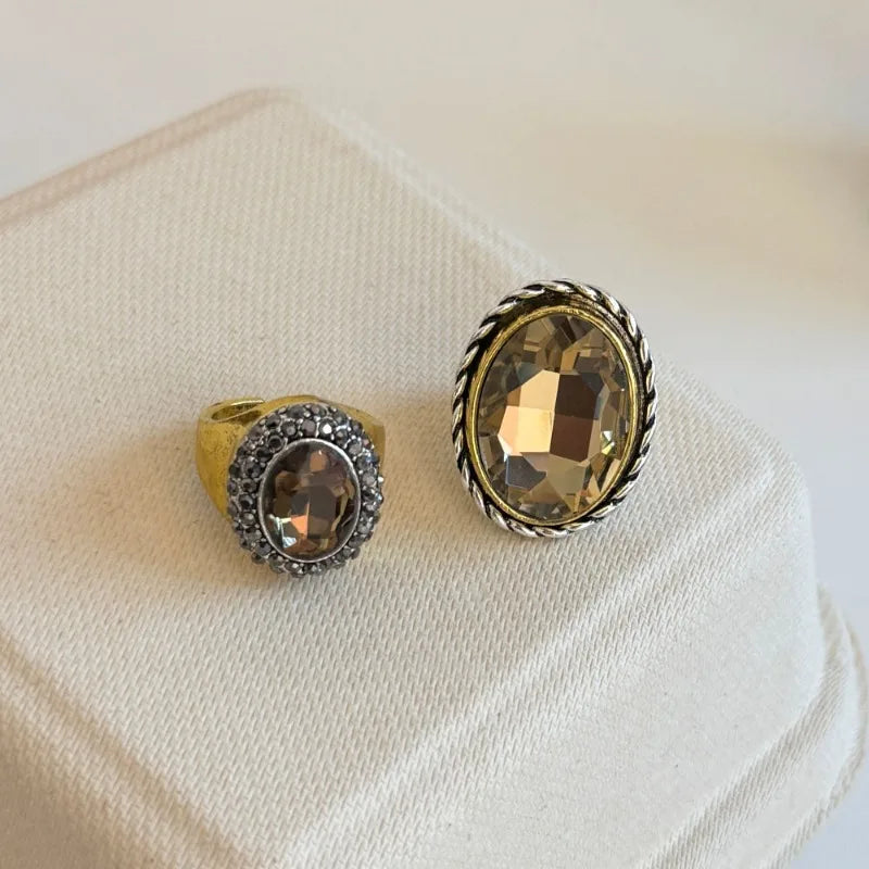 NISHIZAWA Women Rings Crystal Geometric Index Finger Elegant Anillos Mujer Versatile Vintage Fashion Exquisite Jewelry
