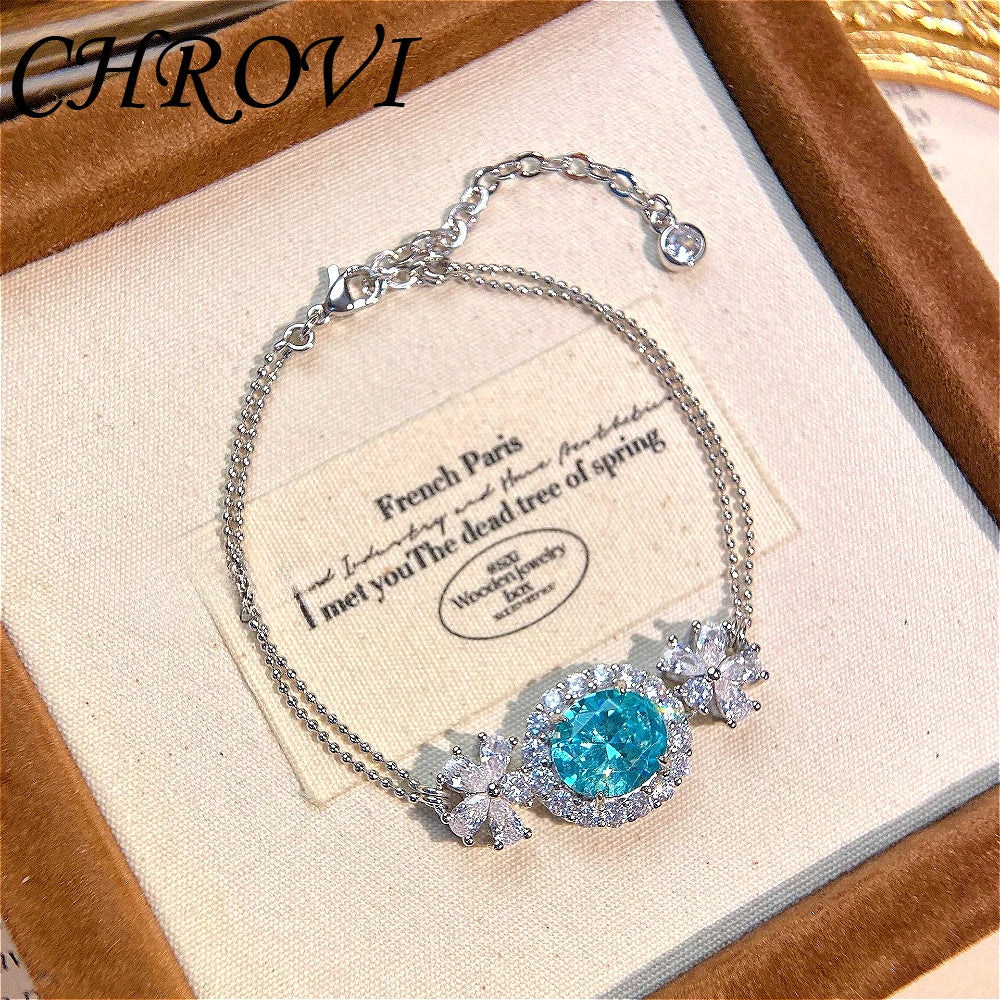 Aromatherapy 925 sterling silver romantic Paraiba diamond pendant necklace with full-cut oval zircon bracelet set