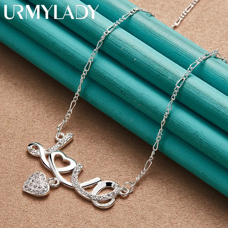 URMYLADY 925 Sterling Silver LOVE Heart Pendant Necklace For Women Wedding Party Gift Fashion Charm Jewelry