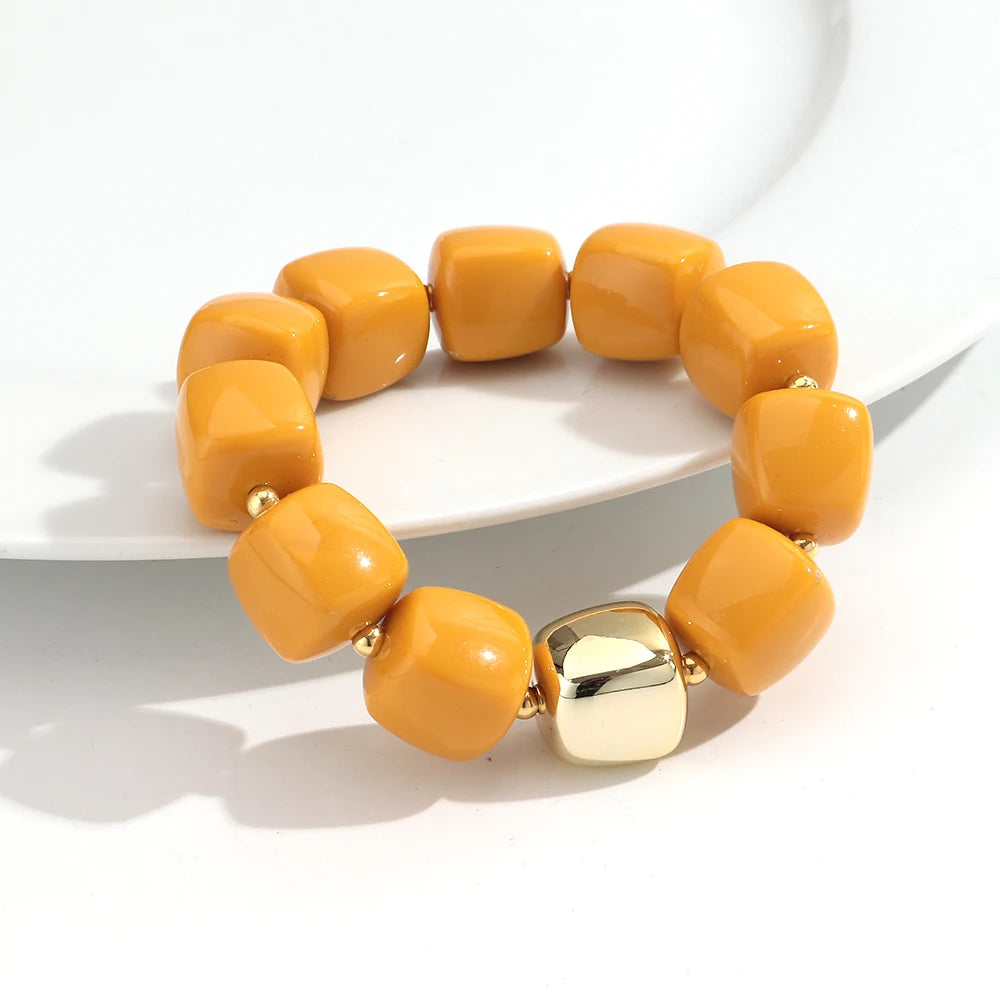 Trendy Colorful Square Beads Elastic Bangle Bracelets New Resin Geometric Beaded Stackable Bracelet 2026 Spring Summer Jewelry