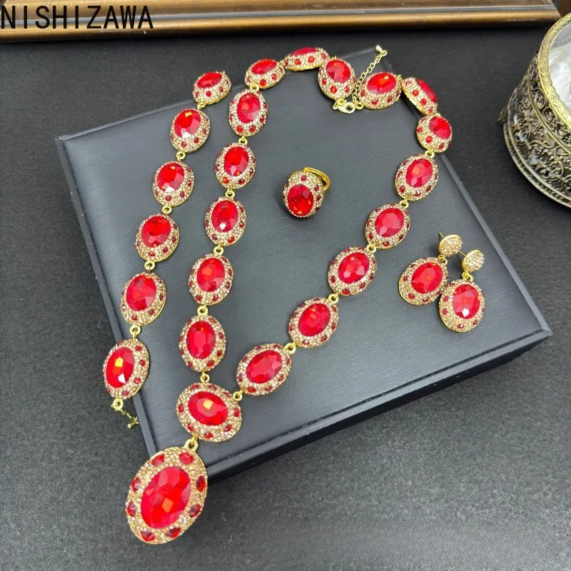 NISHIZAWA Crystal Rhinestones Earrings for Women Geometric Palace Style Statament Jewelry Fashion Elegant Pendientes Mujer