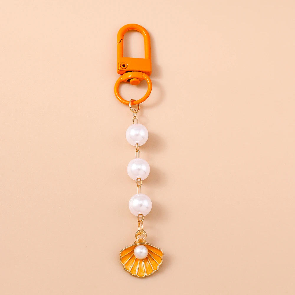 Summer Beach Mermaid Shell Starfish Keychain Women Girls Pearl Love Heart Key Ring Pendants for Handbag Decor DIY Jewelry Gifts