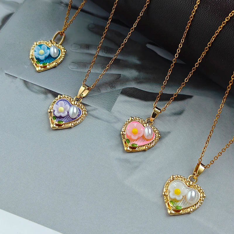 ANENJERY 316L Stainless Steel Irregular Pendant Flower Butterfly Heart Necklace For Women Romantic Niche Jewelry Gifts Wholesale