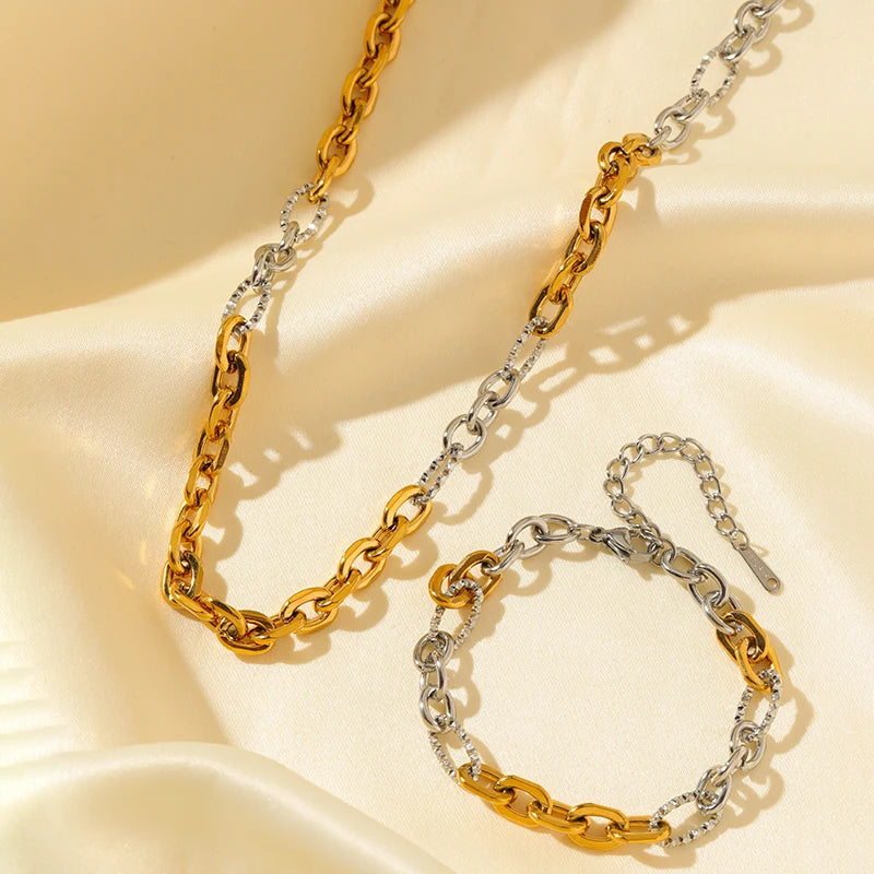 EILIECK 316L Stainless Steel Silver Color High Quality Metal Chain Necklace Bracelet Set Waterproof Popular Casual Jewelry Women