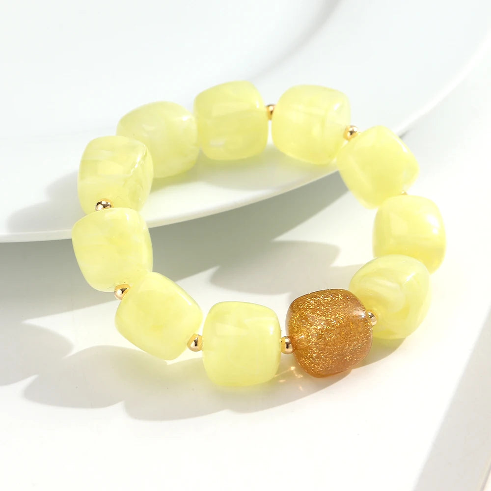 Trendy Resin Square Beaded Elastic Bracelets Colorful Geometric Beads Stretch Bangle Bracelet 2026 New Jewelry