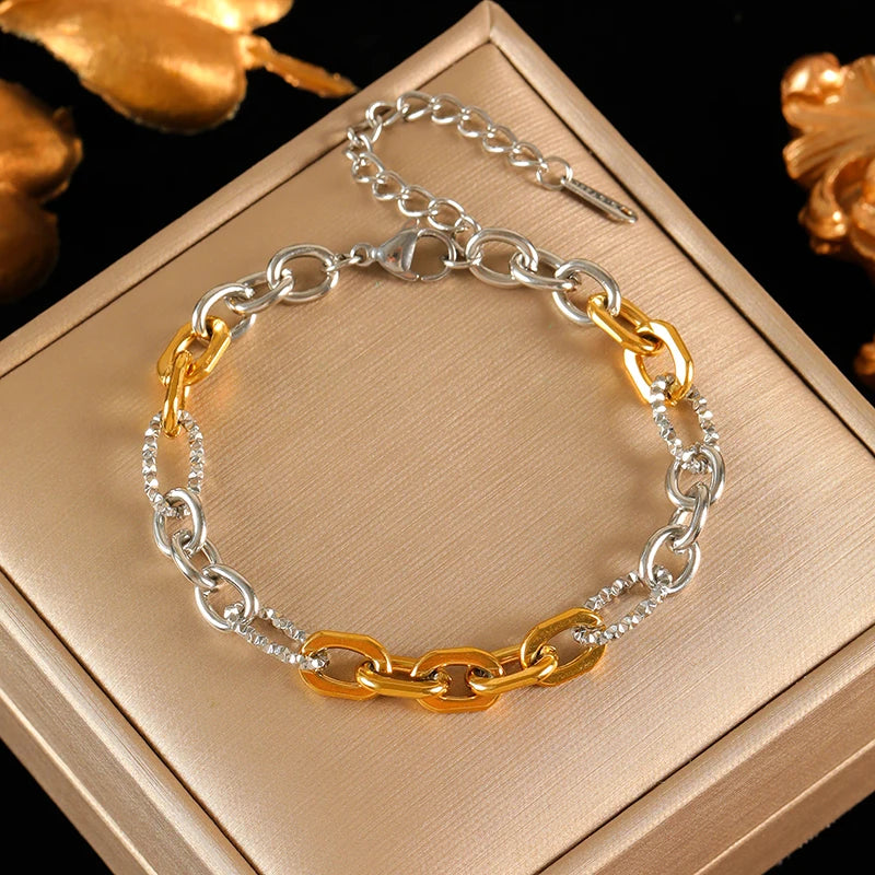 EILIECK 316L Stainless Steel Silver Color High Quality Metal Chain Necklace Bracelet Set Waterproof Popular Casual Jewelry Women