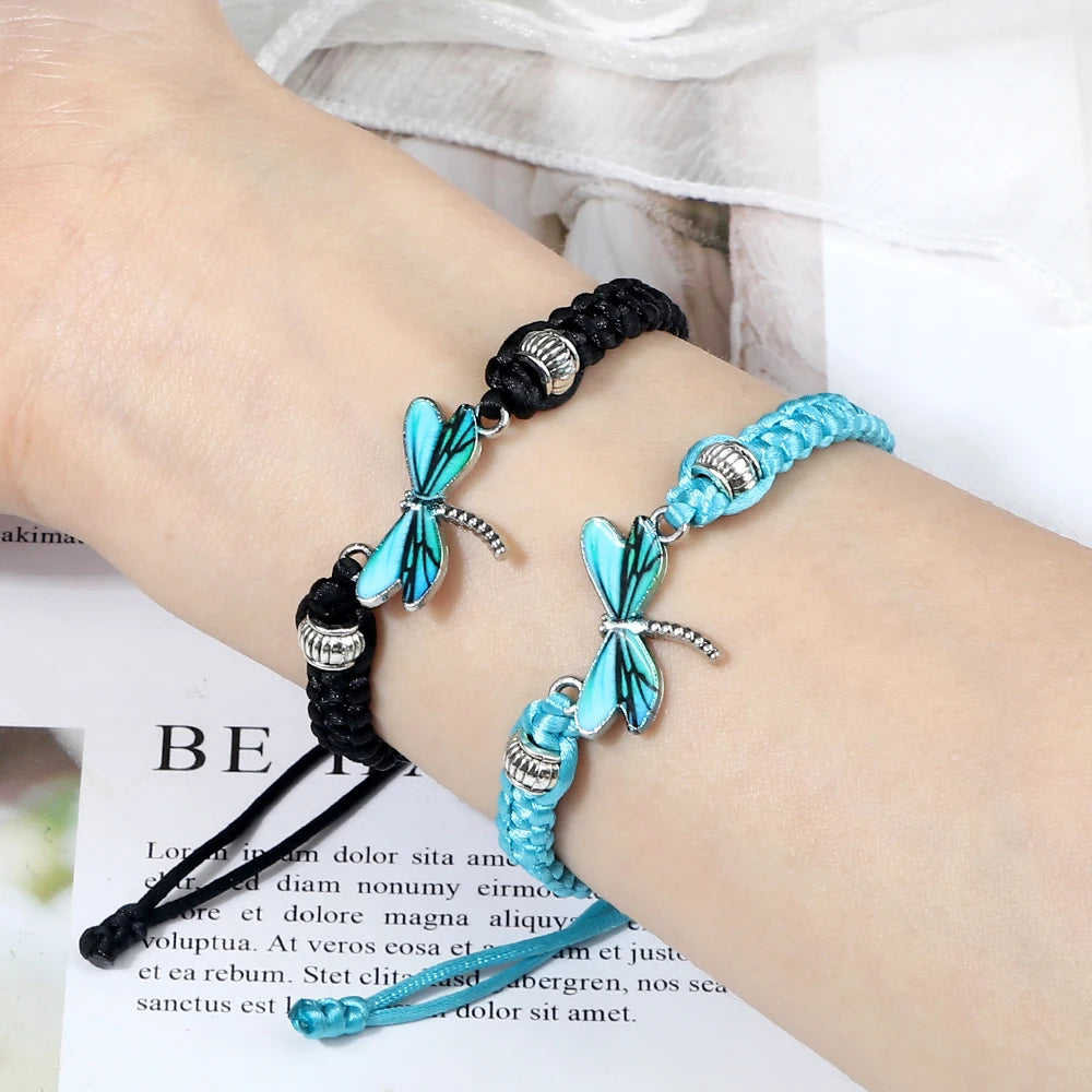 Bohemia Hand Weave Bracelets For Women Men Blue Dragonfly Pendant Bracelets Friendship Couples Bangles Female Boho Jewelry Gifts