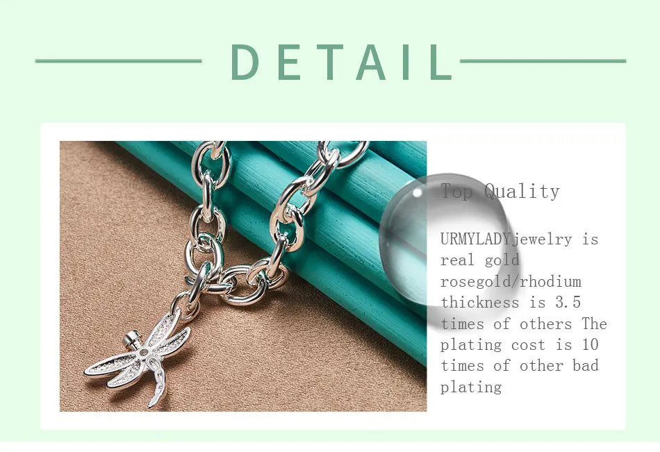 URMYLADY 925 Sterling Silver Dragonfly Pendant Necklace For Women Wedding Engagement Party Fashion Jewelry