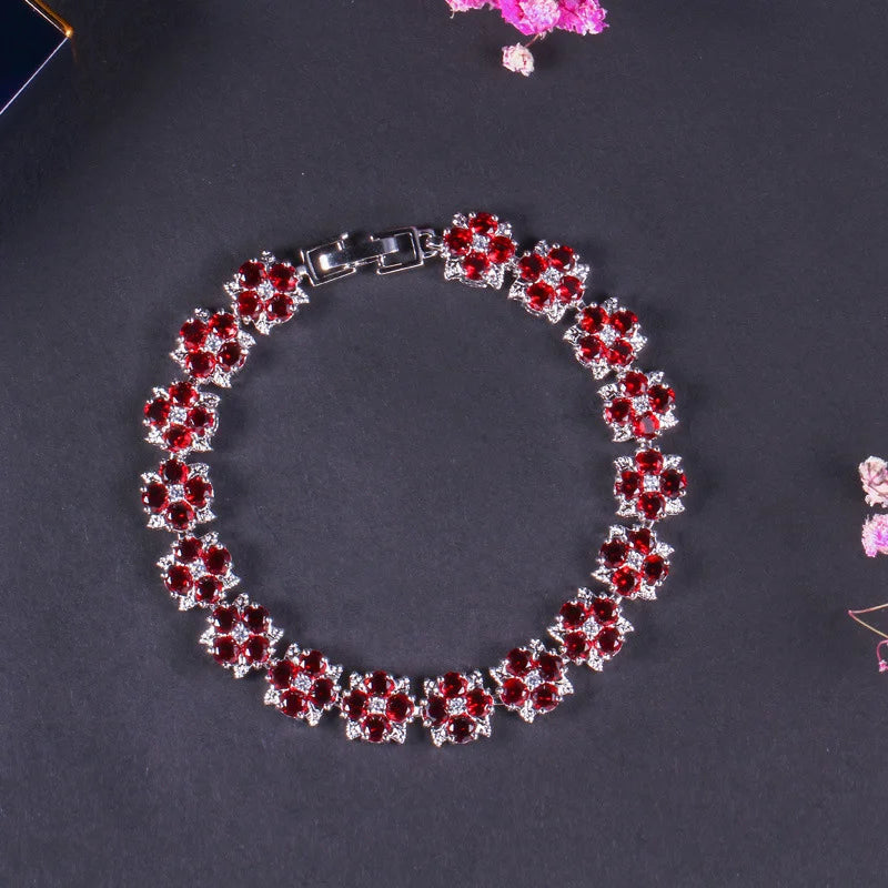 ThreeGraces Luxury Shiny Blue Zirconia Flower Tennis Bracelet for Women Fashion Bridal Wedding Evening Party Jewelry BR402