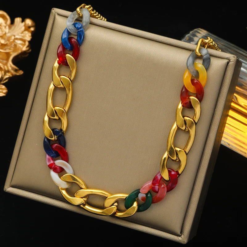EILIECK 316L Stainless Steel Thick Chain Necklace Bracelet For Women Fashion Trendy Exaggerated Punk Jewelry Set Gift Party