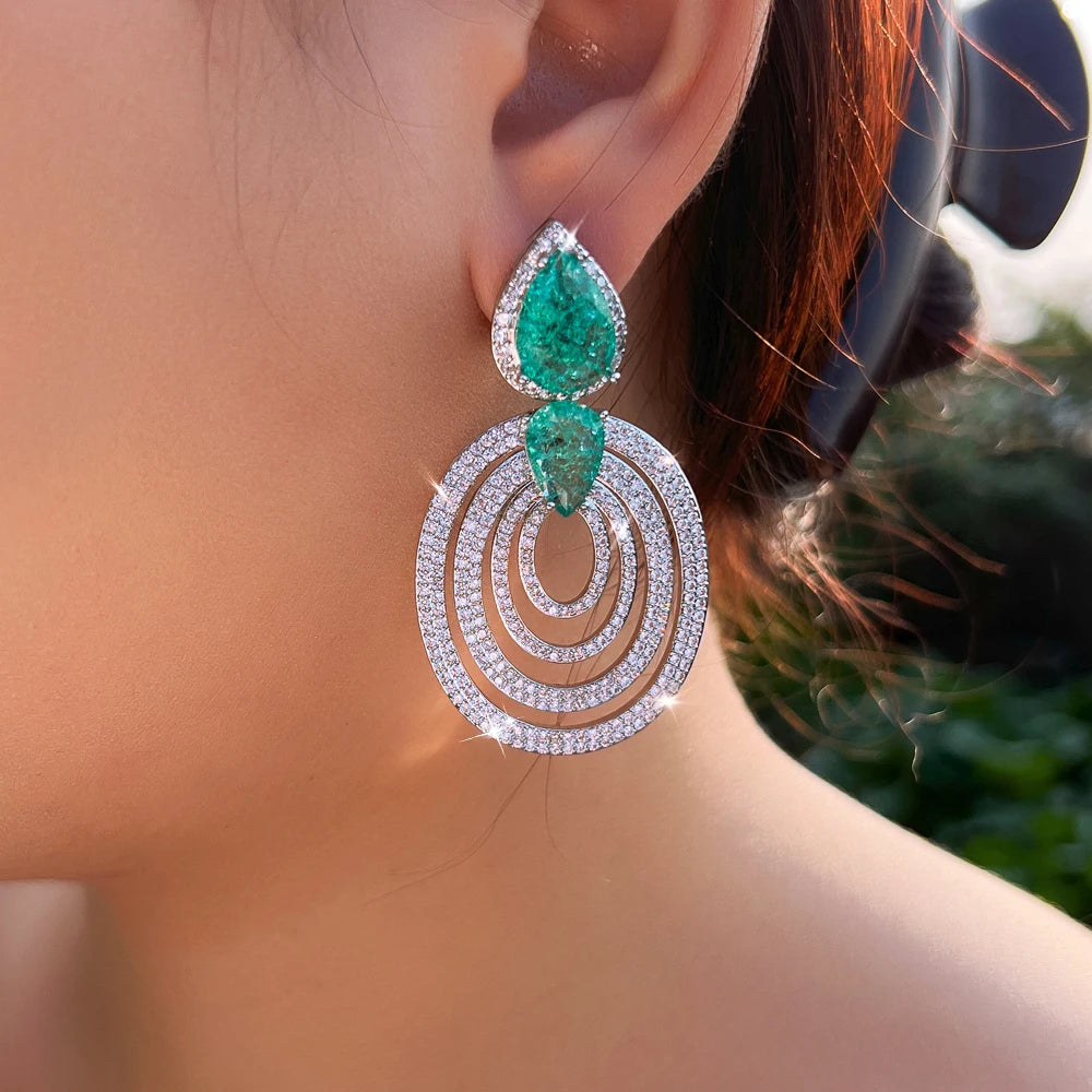 ThreeGraces Gorgeous Shiny Green Ice Crack Design Zirconia Big Round Shape Bridal Wedding Party Drop Earrings for Women E2044