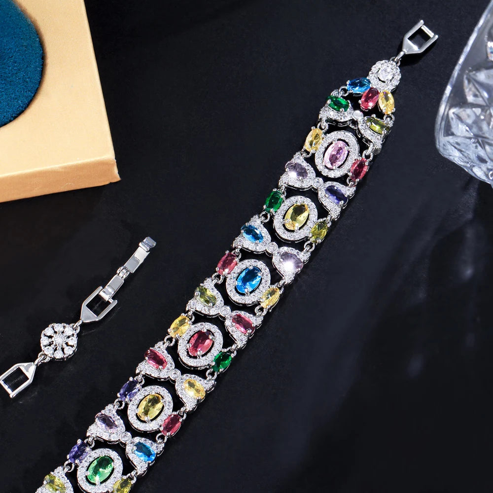 ThreeGraces High Quality Light Blue Cubic Zirconia Silver Color Elegant Link Chain Bridal Bracelet for Women Party Jewelry BR310
