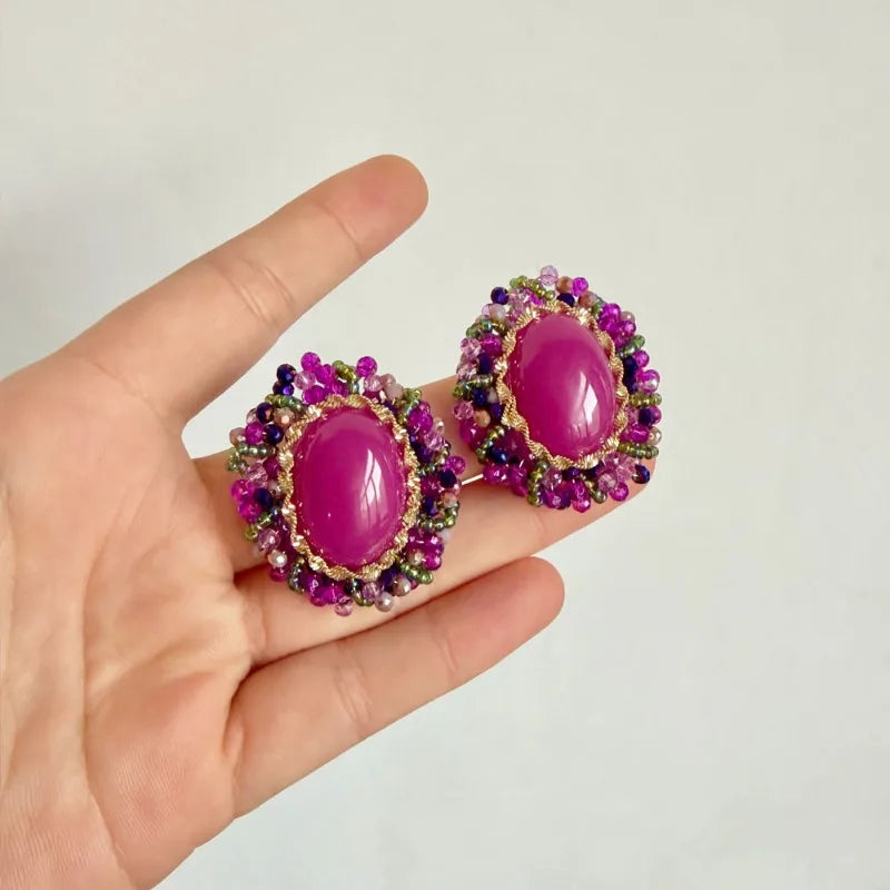 NISHIZAWA Geometric Stud Earrings for Women Versatile Vintage Palace Style Pendientes Mujer Elegant Sweet Jewelry