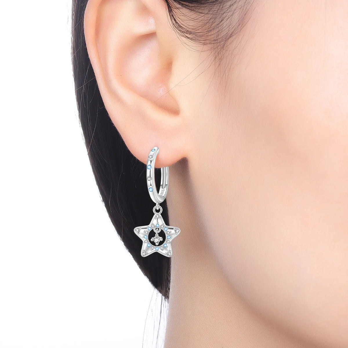 Orstarry 925 Sterling Silver Sparkling Blue Zircon Star Drop Earrings Women Earrings Charm Fashion Versatile Party Jewelry Gifts