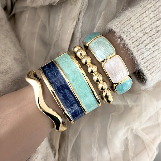 KMVEXO Punk Blue Green Color blocking Enamel Bangles Metal Geometric Bangle Wide Chunky Cuff Bracelet Women Aesthetic Jewelry