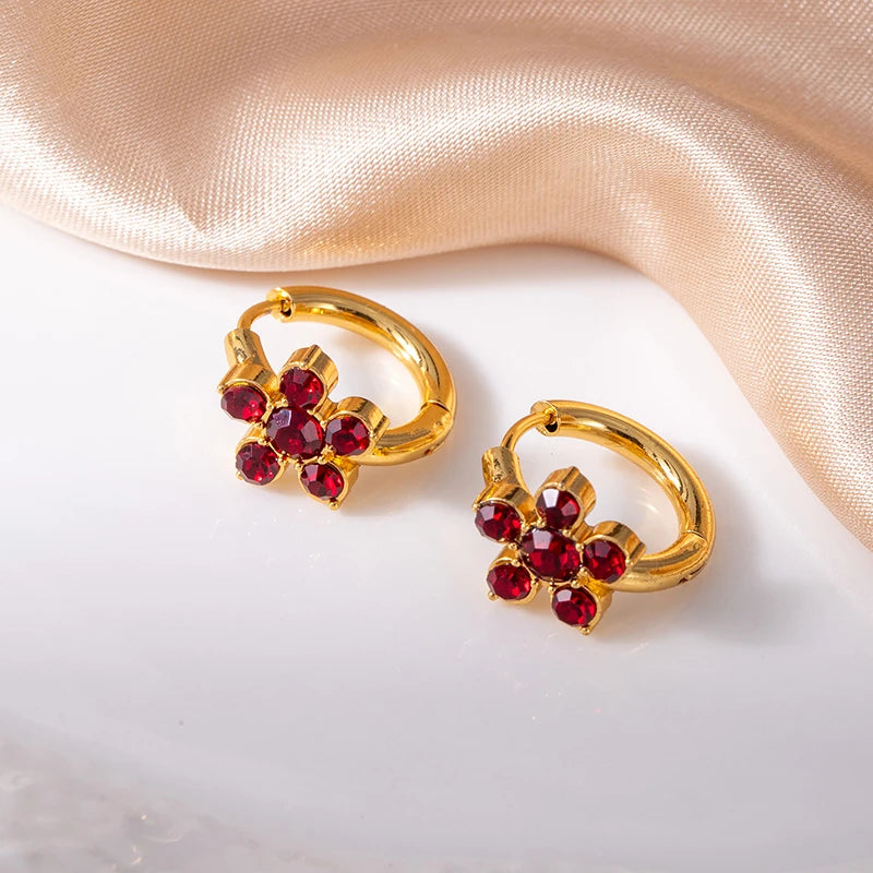 ANENJERY 316L Stainless Steel Colorful Zircon Flower Star Earrings For Women Men Personality French Party Jewelry Gift Wholesale