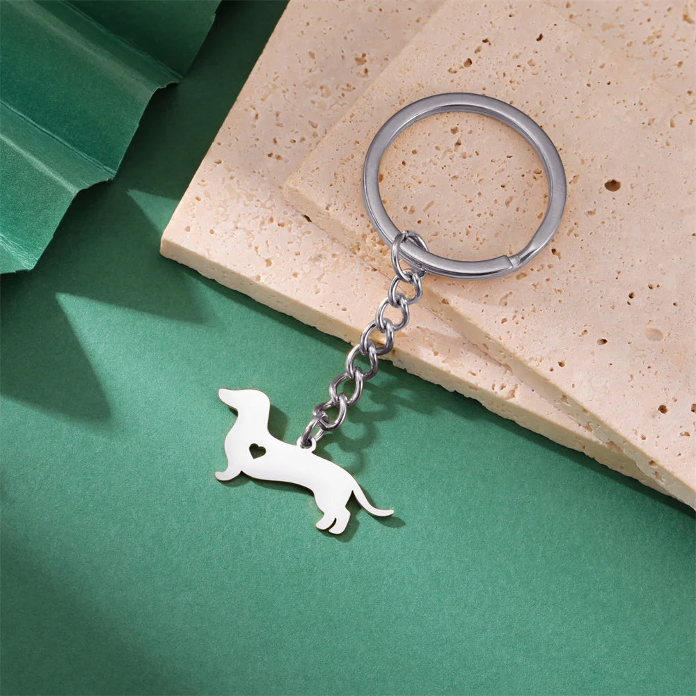 Cute Dog Samoye Keychain for Women Men Stainless Steel Dachshund Puppy Animal Lovers Key Ring for Car Backpack  Jewelry Gifts