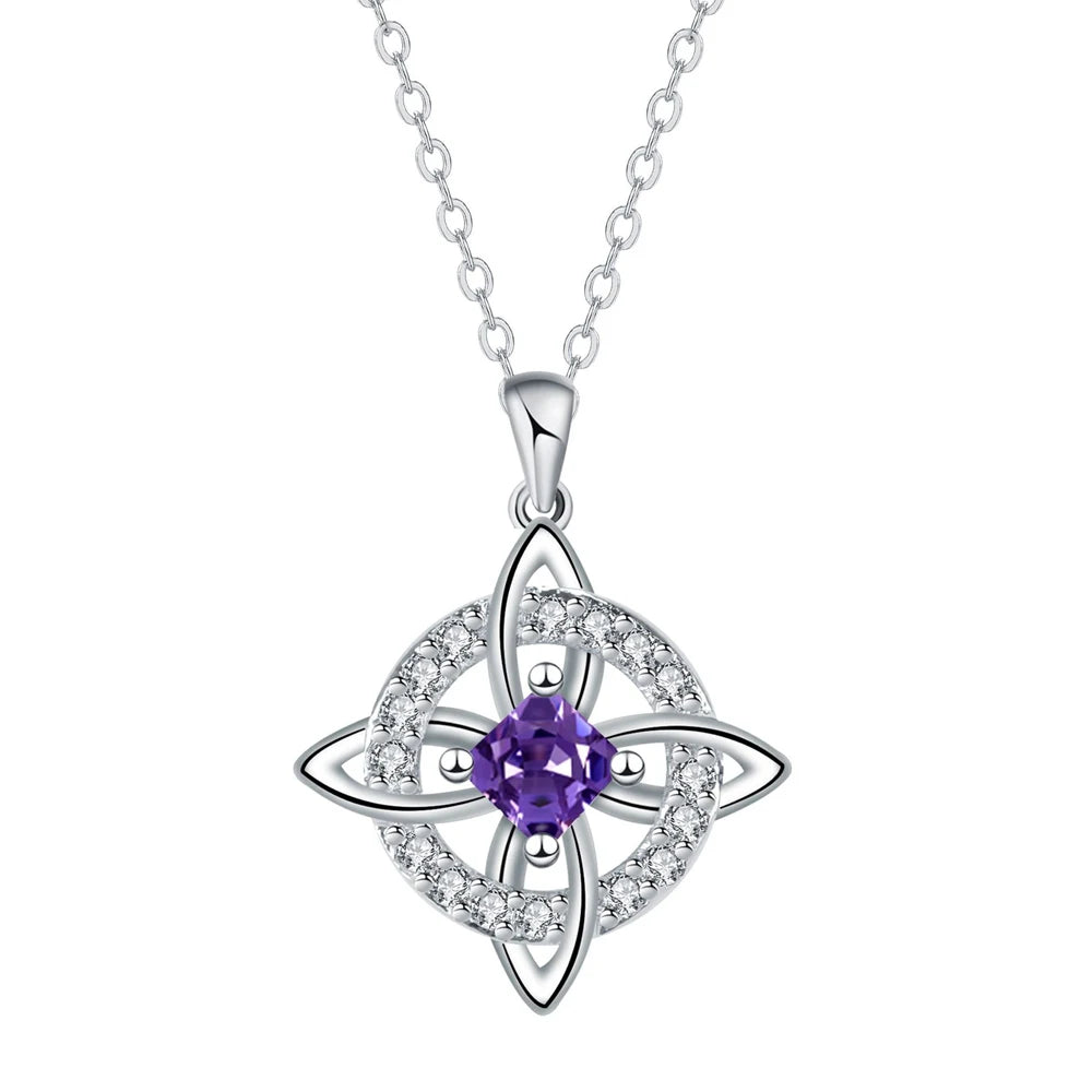 Dainty 5A Birthstone Pendant Necklace 12 Pieces Zirconia Magic Witch Knot Necklace for Women Good Luck Amulet Protection Jewelry