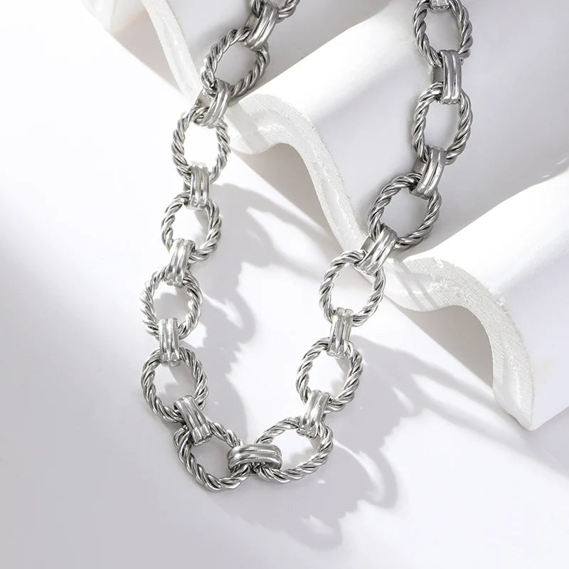 EILIECK 316L Stainless Steel Chain Necklace New Metal Texture Silver Color Fashion Necklace Waterproof Jewelry Bijoux Femme Gift