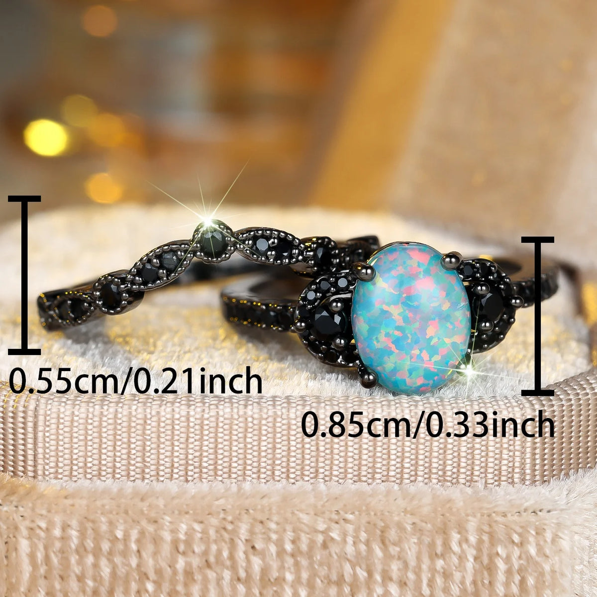 Small Round Charm Female Fashion Bule Opal Engagement Ring Set Luxury Black Color Wedding Jewelry For Women