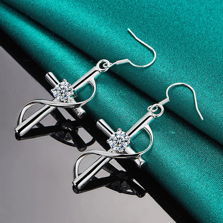 URMYLADY 925 Sterling Silver Cross Zircon Earrings For Women Charm Jewelry Wedding Fashion Gift