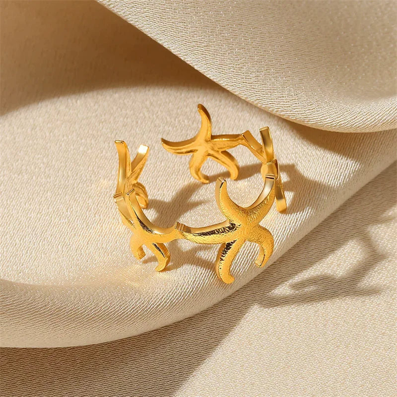 EILIECK 316L Stainless Steel Enamel Seahorse Open Adjustable Ring for Women Water Resistant Fashion Chic Ring Jewelry Bijoux