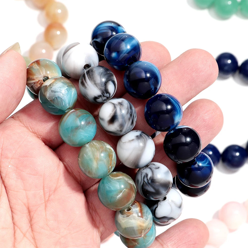 Bohemian Acrylic Colorful Marbled Elastic Round Beads Bracelets Trendy Geometric Stackable Bangle Bracelet Jewelry for woman