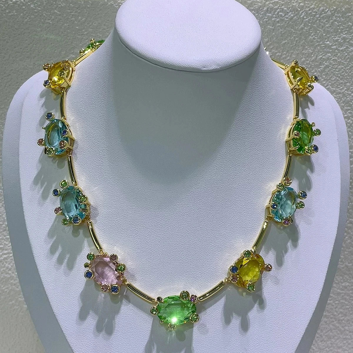 2026 New Trend Fine Anniversary Jewelry Sets Charming Blue Flower Green Water Drop Crystal Luxury Women's Necklace Ring Earrings
