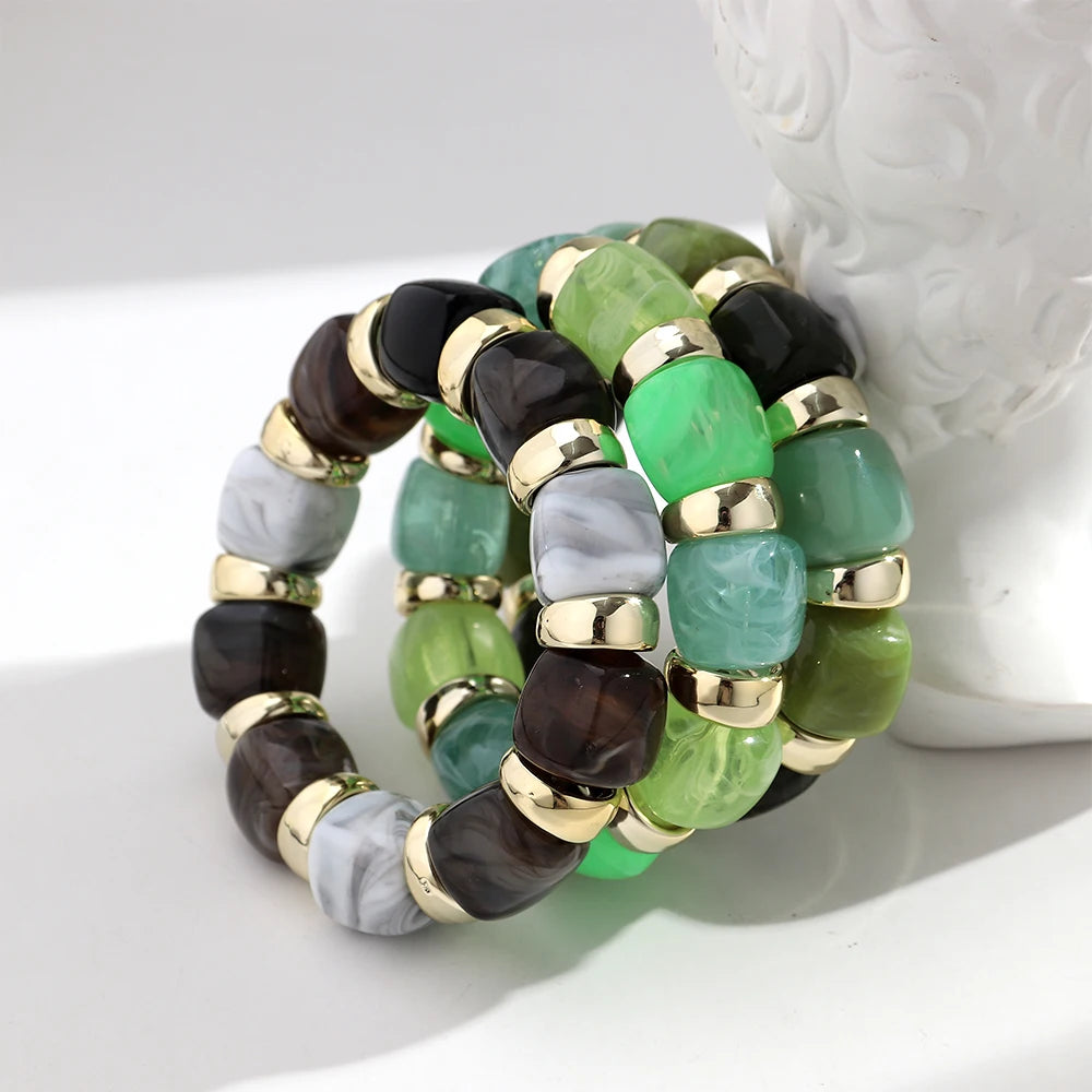 Trendy Acrylic Colorful Square Beads Elastic Bracelets Elegant Resin Geometric Stackable Bangles Bracelet Women's Jewelry Gifts