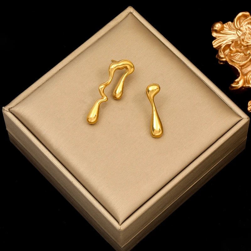 EILIECK 316L Stainless Steel Zircon Feather FOREVER Pendant Earrings For Women Fashion Ear Dangle Gold-Plated Jewelry Gift