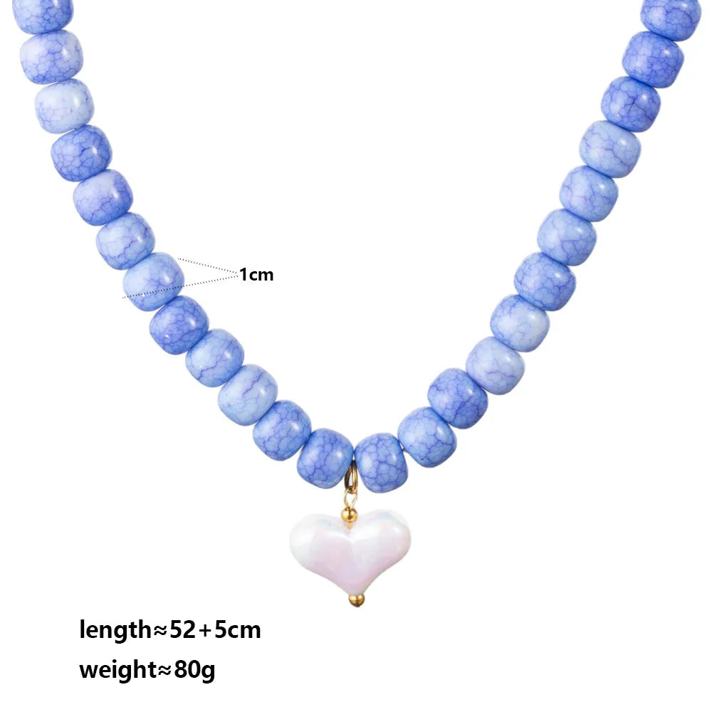 2026 European and American niche heart resin necklace handmade beaded fashion classic barrel bead DIY clavicle chain gift