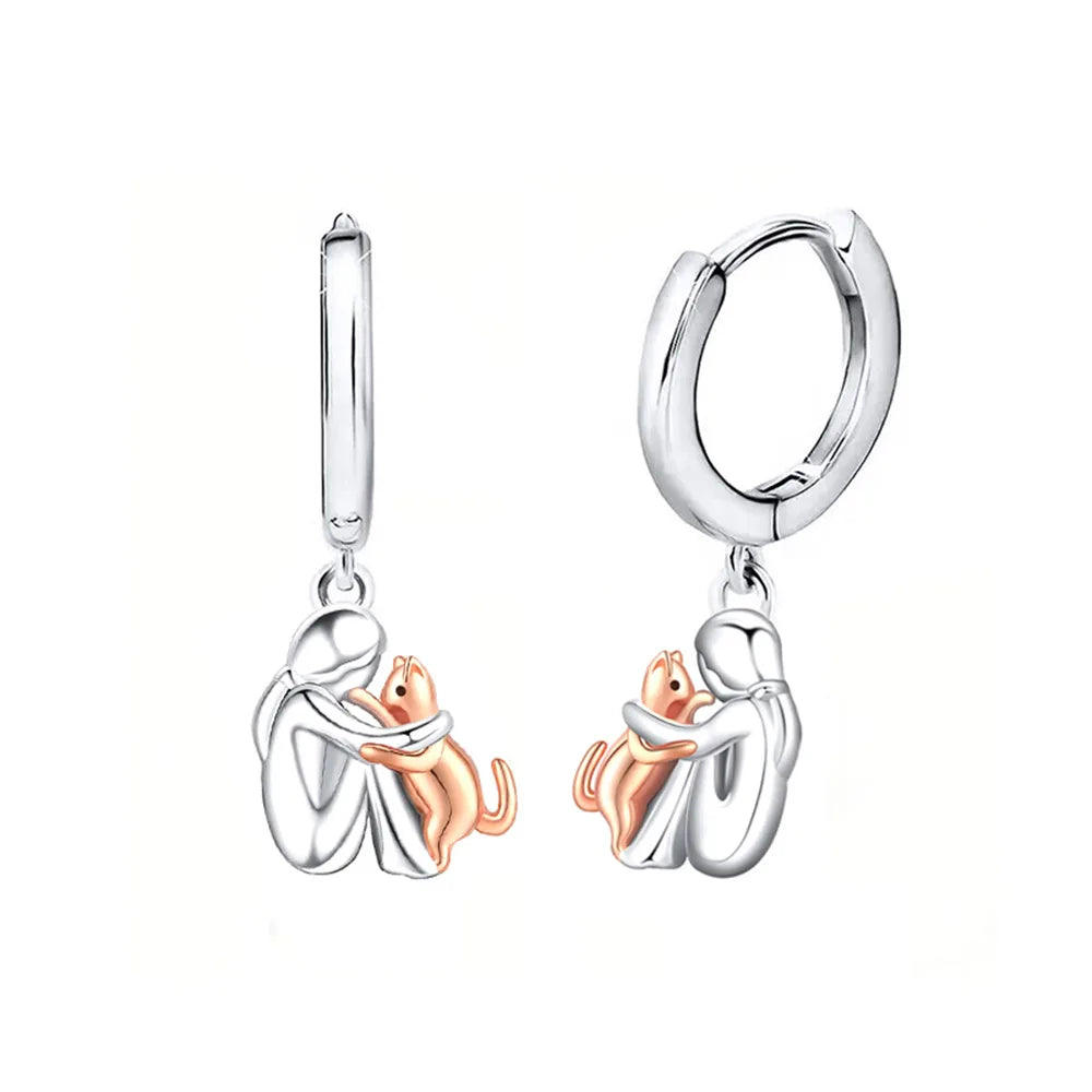 Fashion Two Tone Little Girl and Dog Earrings For Women Dog Mom Earrings Animal Puppy Jewelry