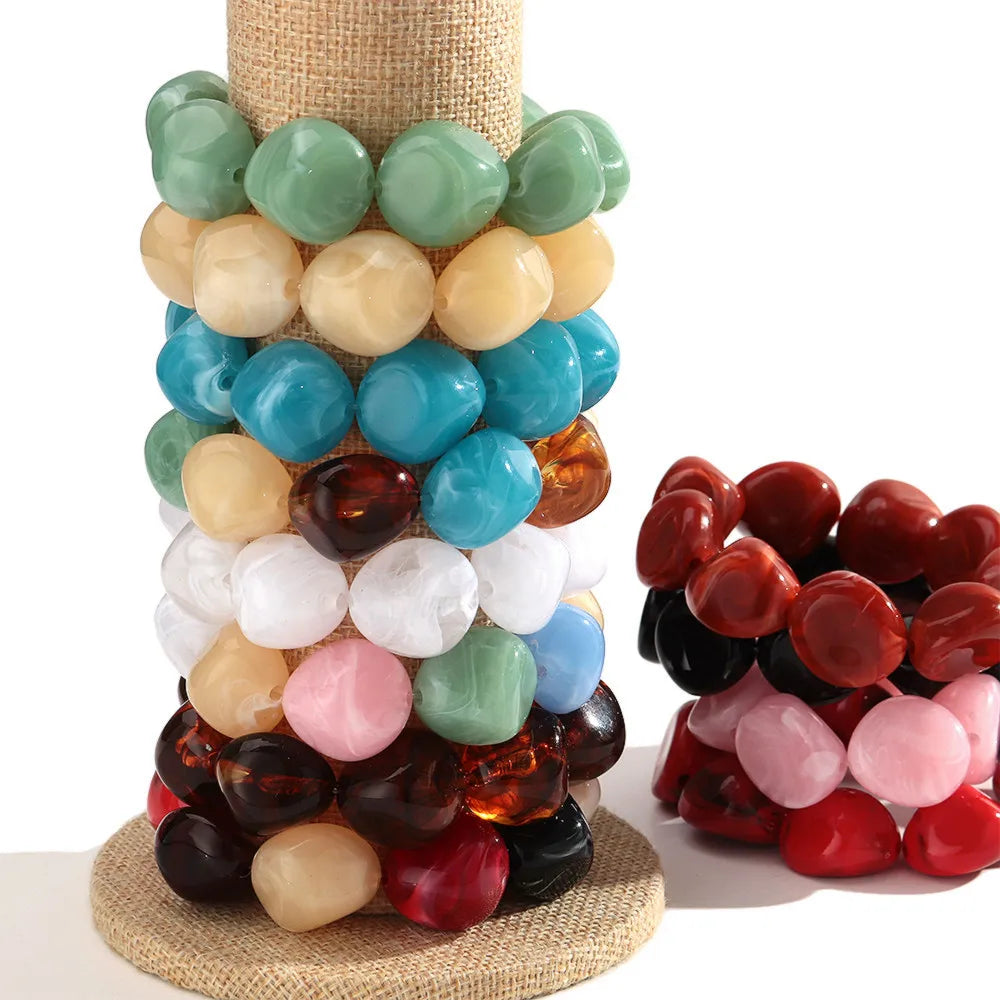Boho Colorful Irregular Stone-shaped Beads Stretch Bangle Bracelets New Resin Geometric Beaded Bracelet 2026 Trendy Jewelry